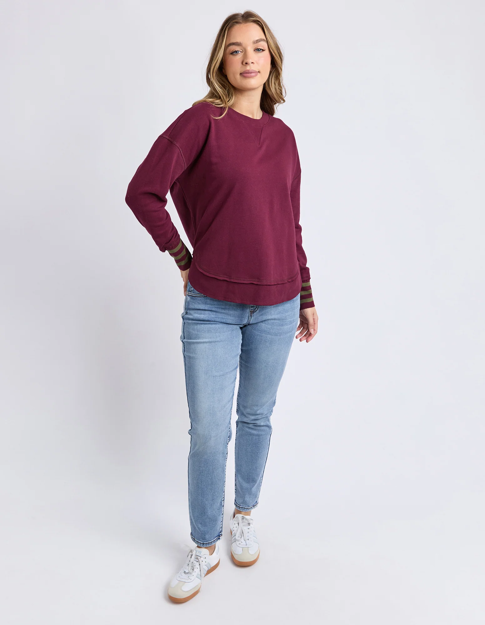 Alex Stripe Cuff Crew Windsor Wine - Image 2