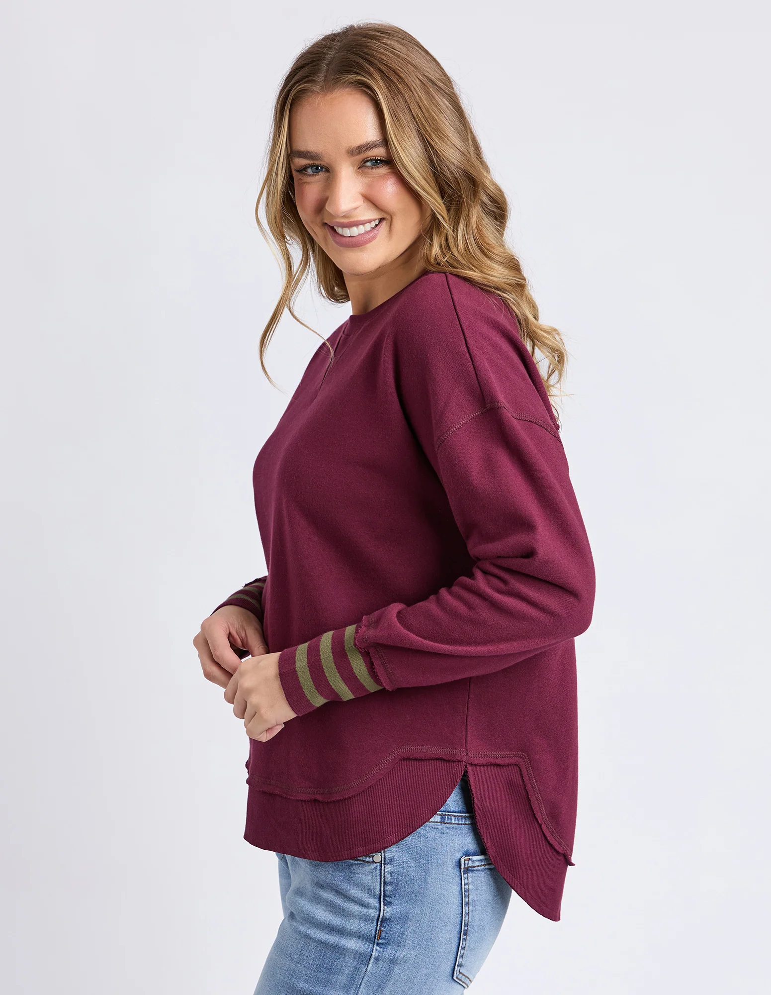 Alex Stripe Cuff Crew Windsor Wine - Image 4
