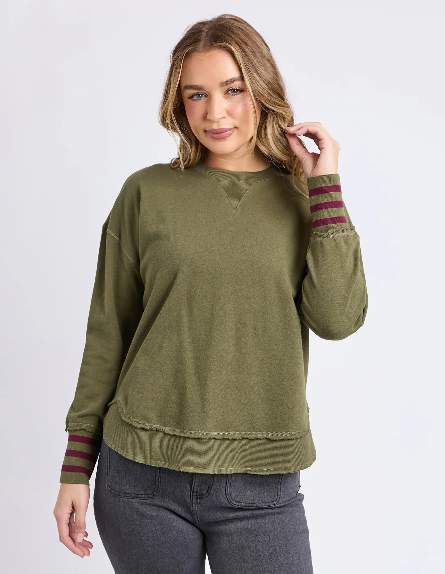 Alex Stripe Cuff Crew Winter Moss