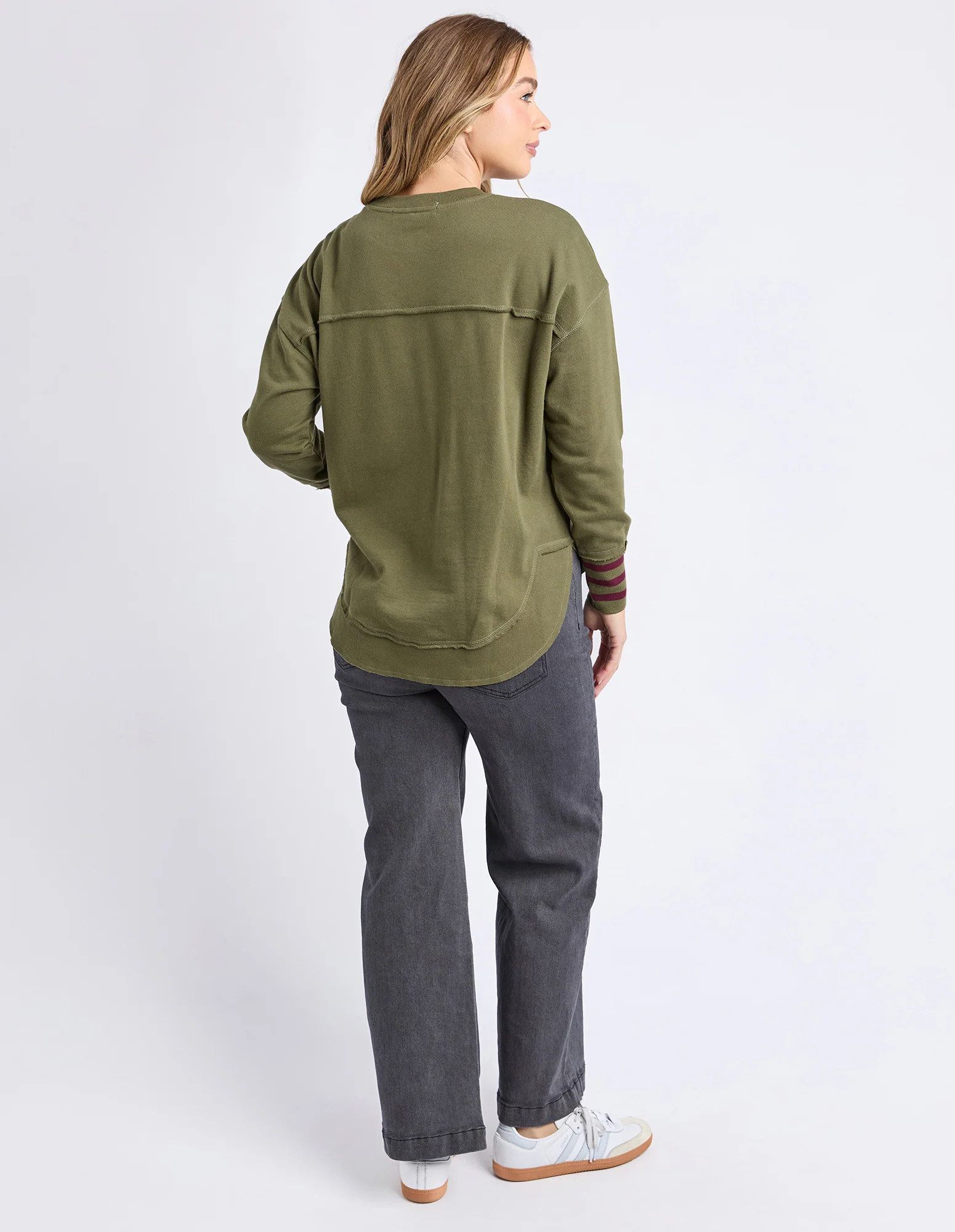 Alex Stripe Cuff Crew Winter Moss - Image 3