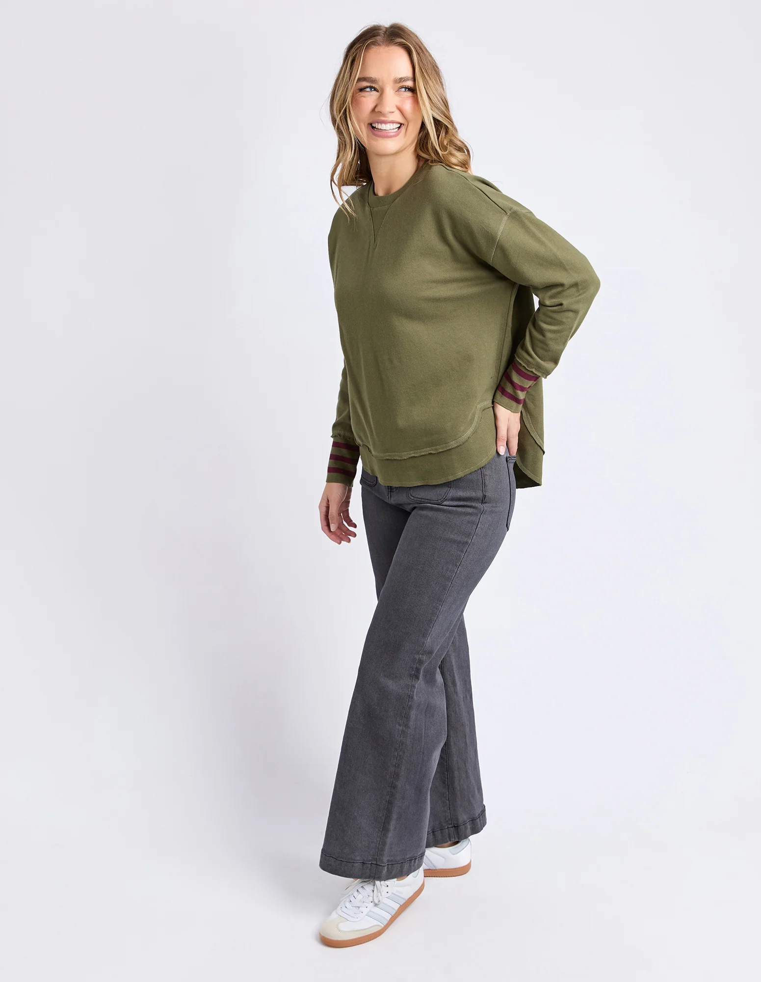 Alex Stripe Cuff Crew Winter Moss - Image 6