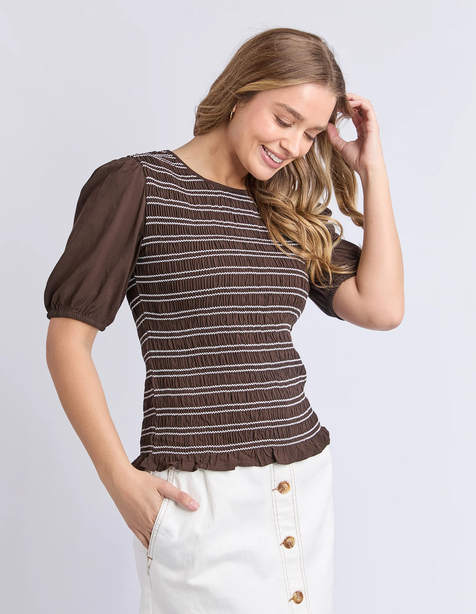 Aria Shirred Top Chocolate - Image 4