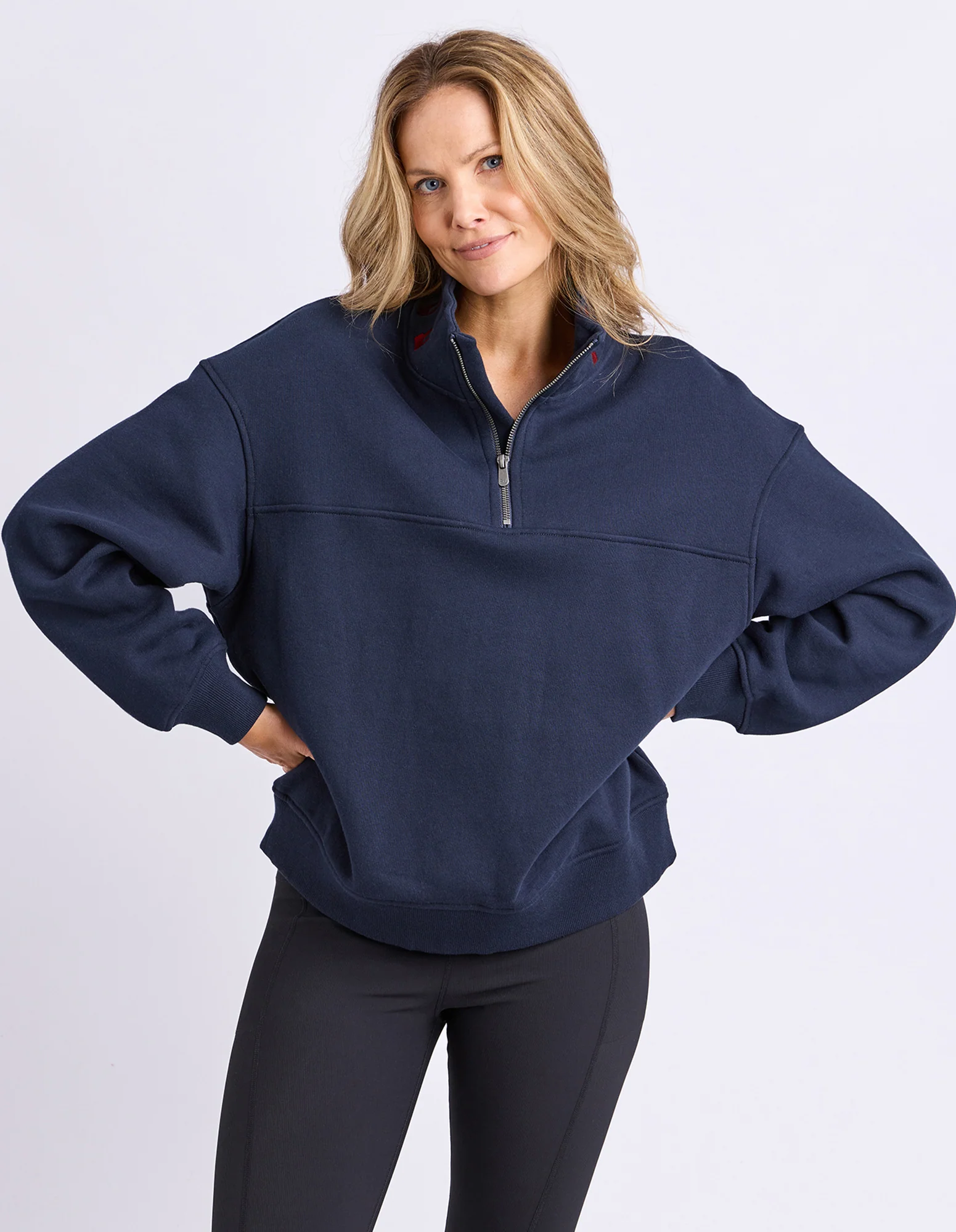 College Contrast Zip Crew Navy With Red - Image 2