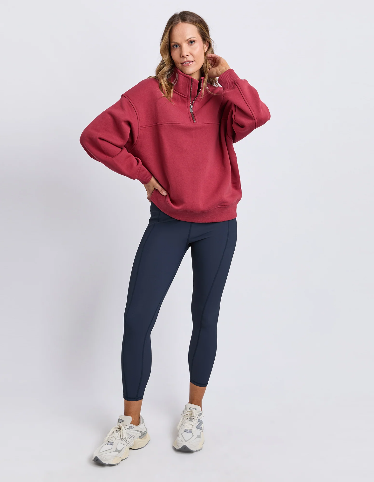 College Contrast Zip Crew Rust With Pink - Image 3