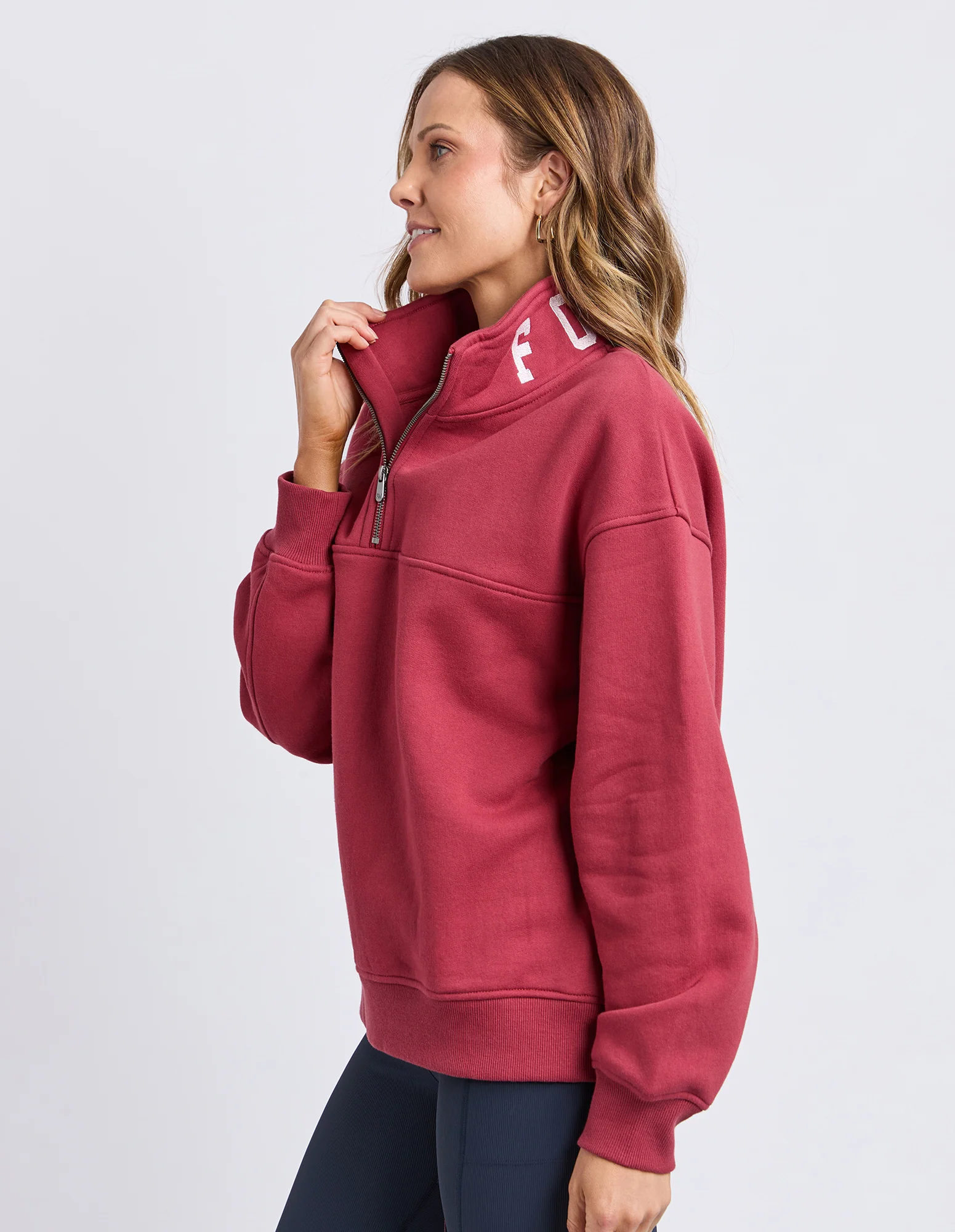 College Contrast Zip Crew Rust With Pink - Image 4