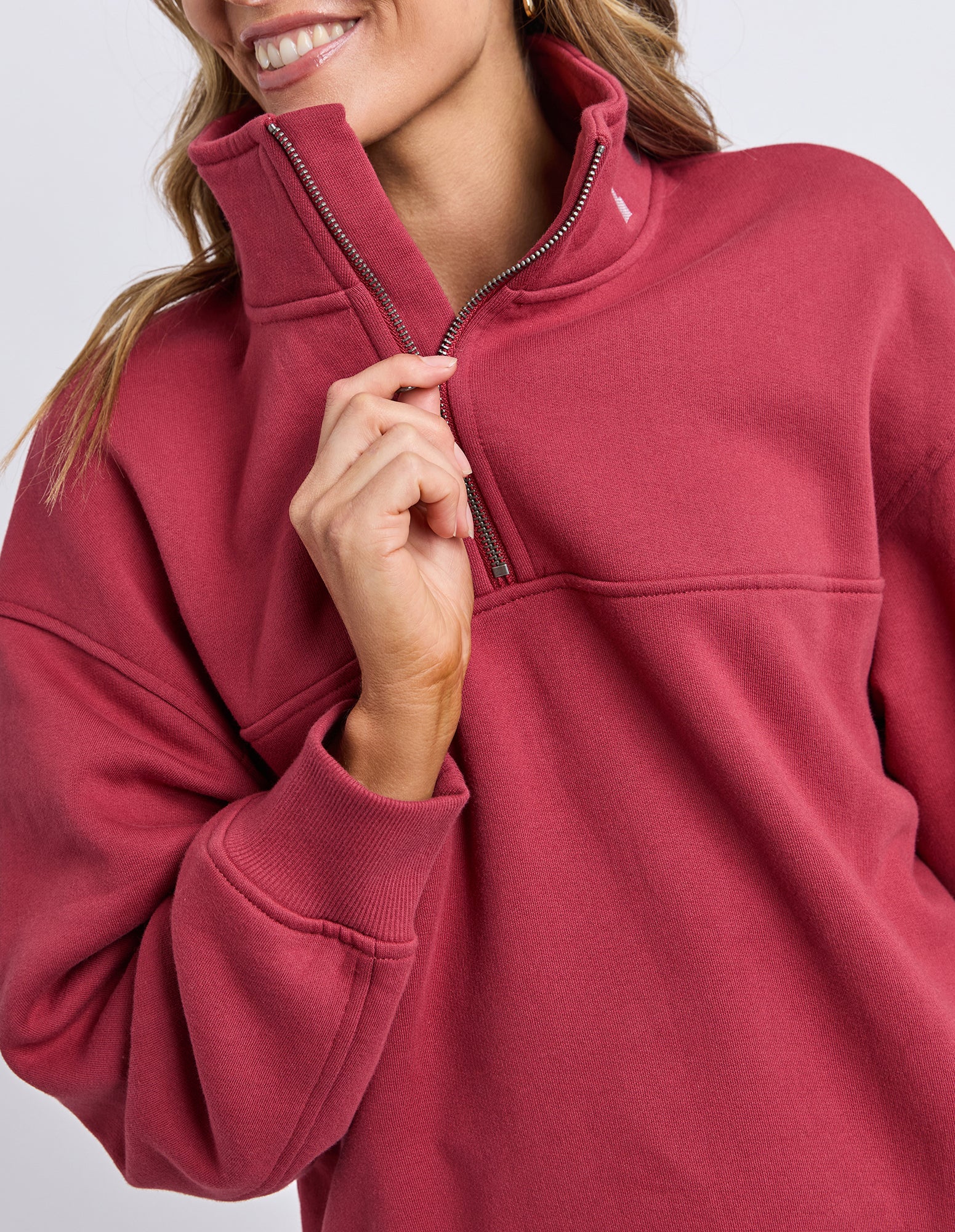 College Contrast Zip Crew Rust With Pink - Image 5