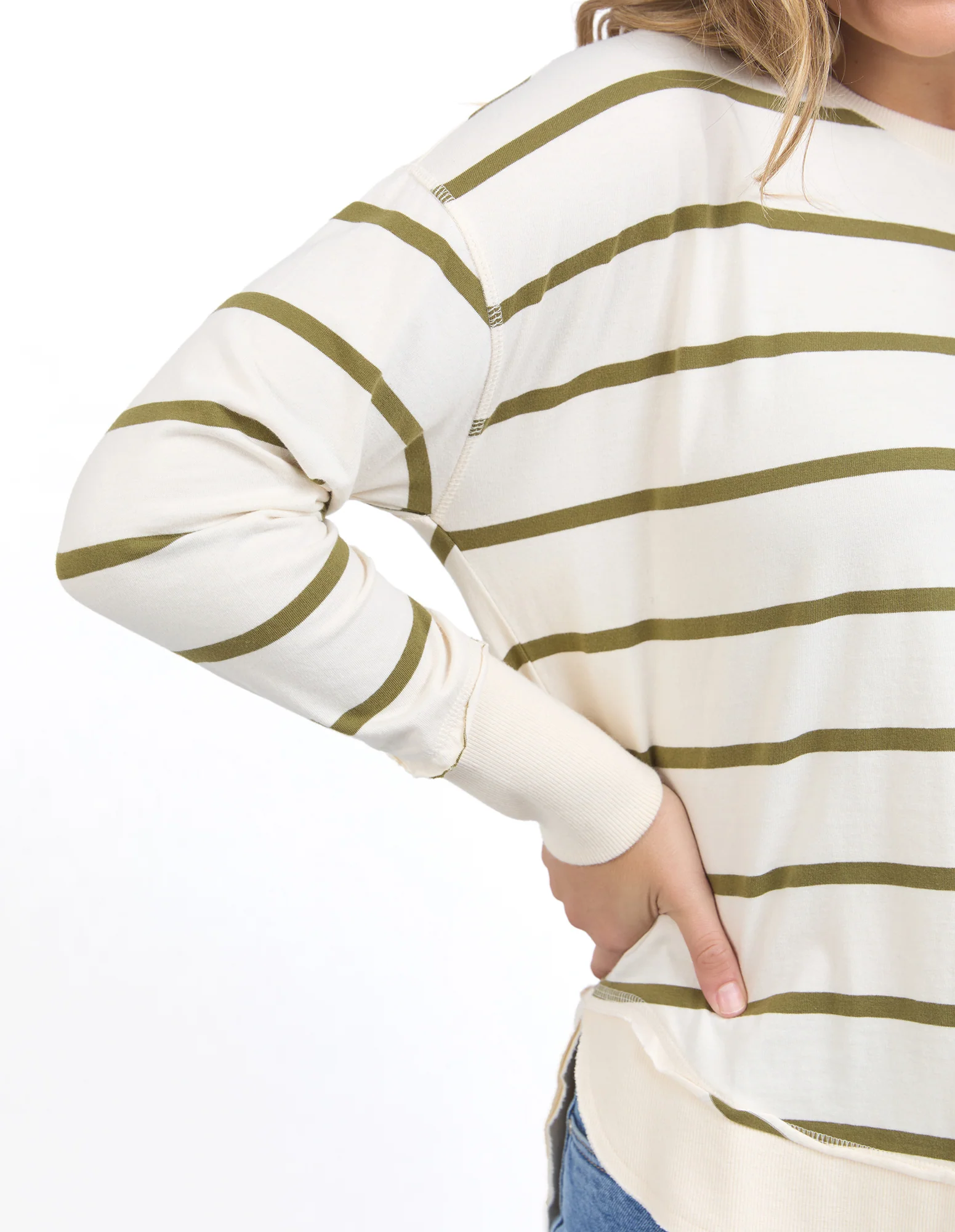 Farrah Stripe Long Sleeve Vintage White & Olive - Image 6