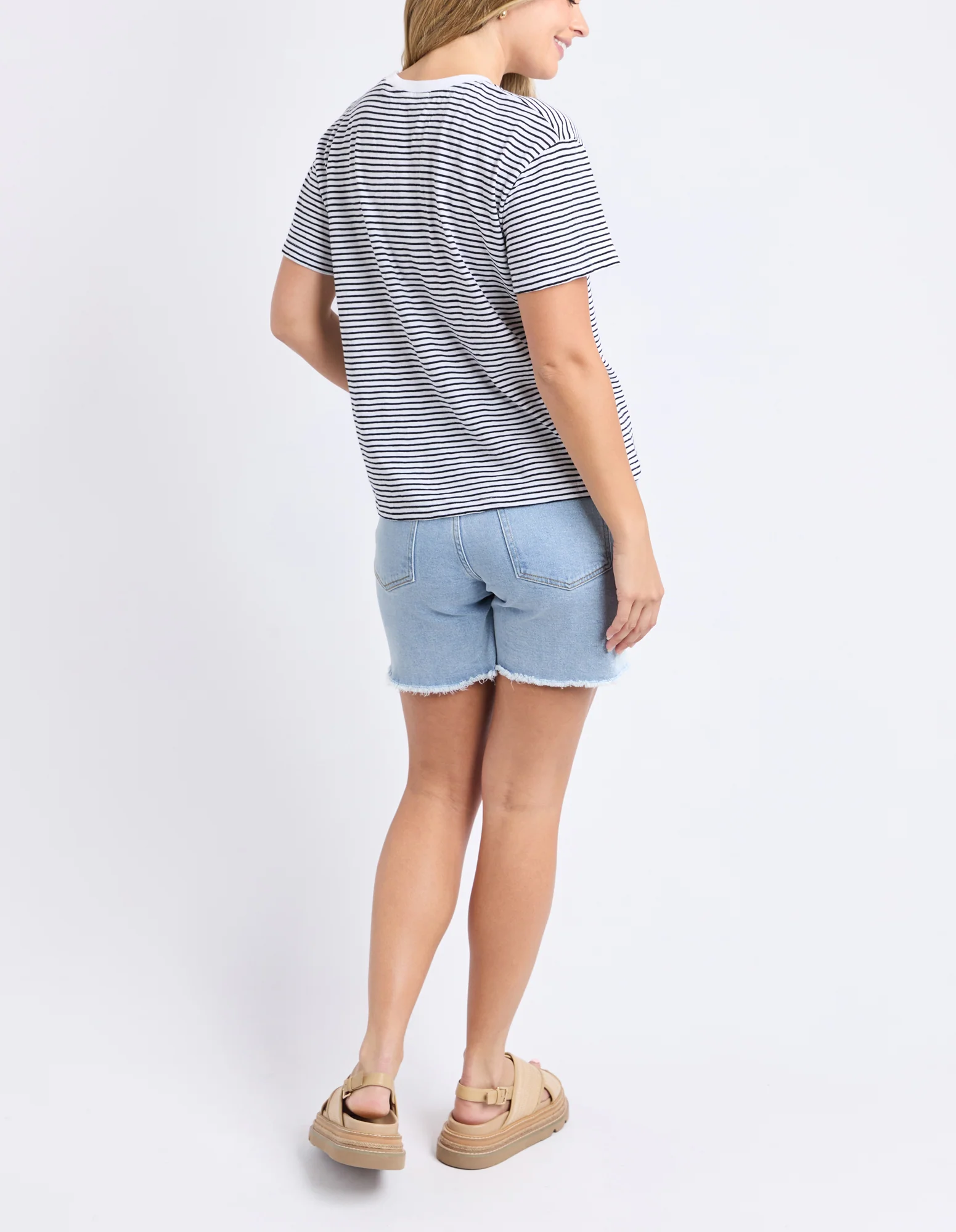 Hutch Stripe Tee White and Navy Stripe - Image 3