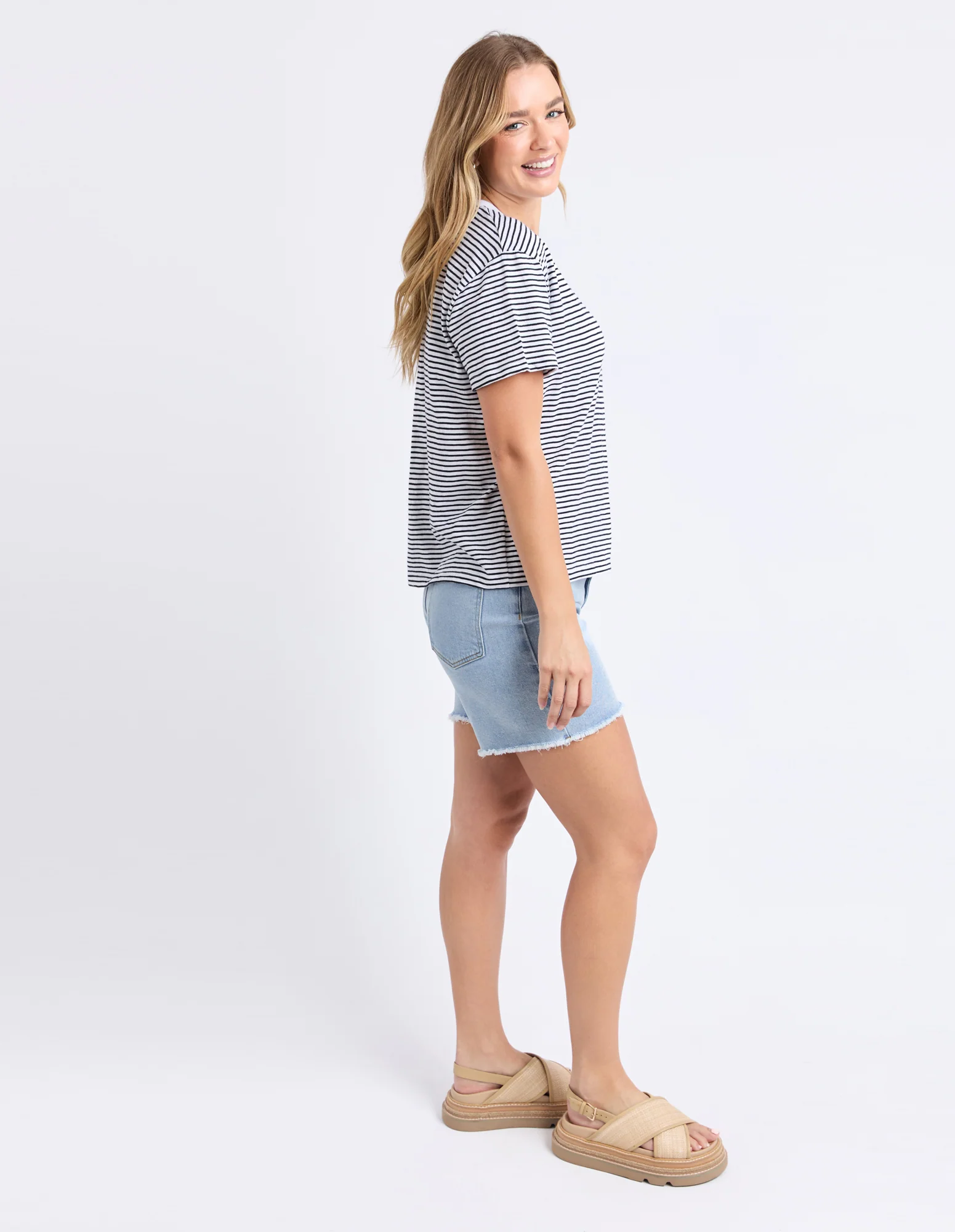 Hutch Stripe Tee White and Navy Stripe - Image 6
