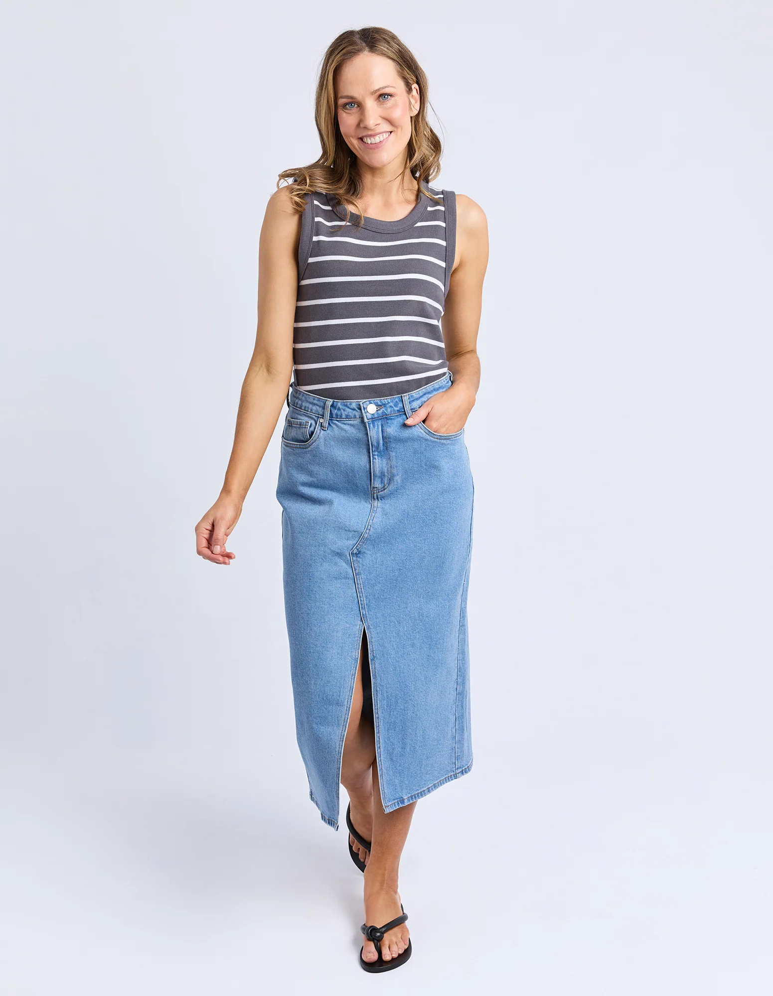 Iris Stripe Tank Charcoal & White - Image 2