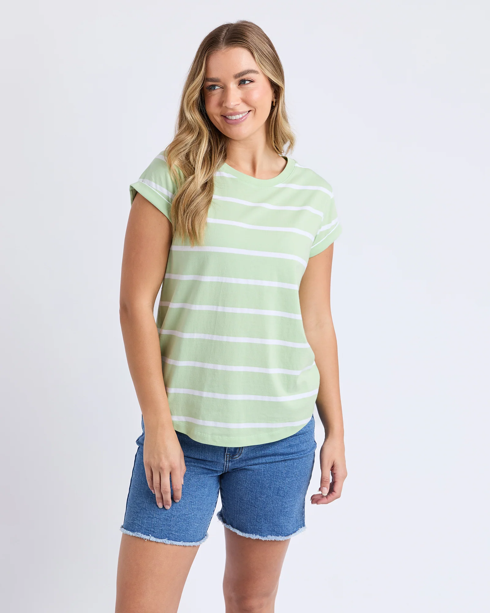 Manly Stripe Tee Mint With Wht Str