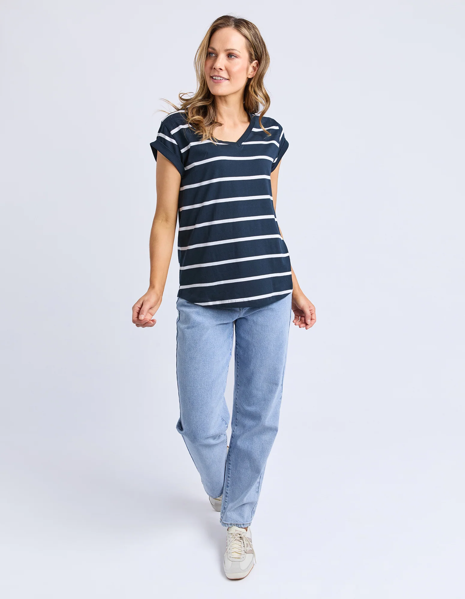 Manly Stripe Vee Tee Dark Sapphire/ White - Image 2