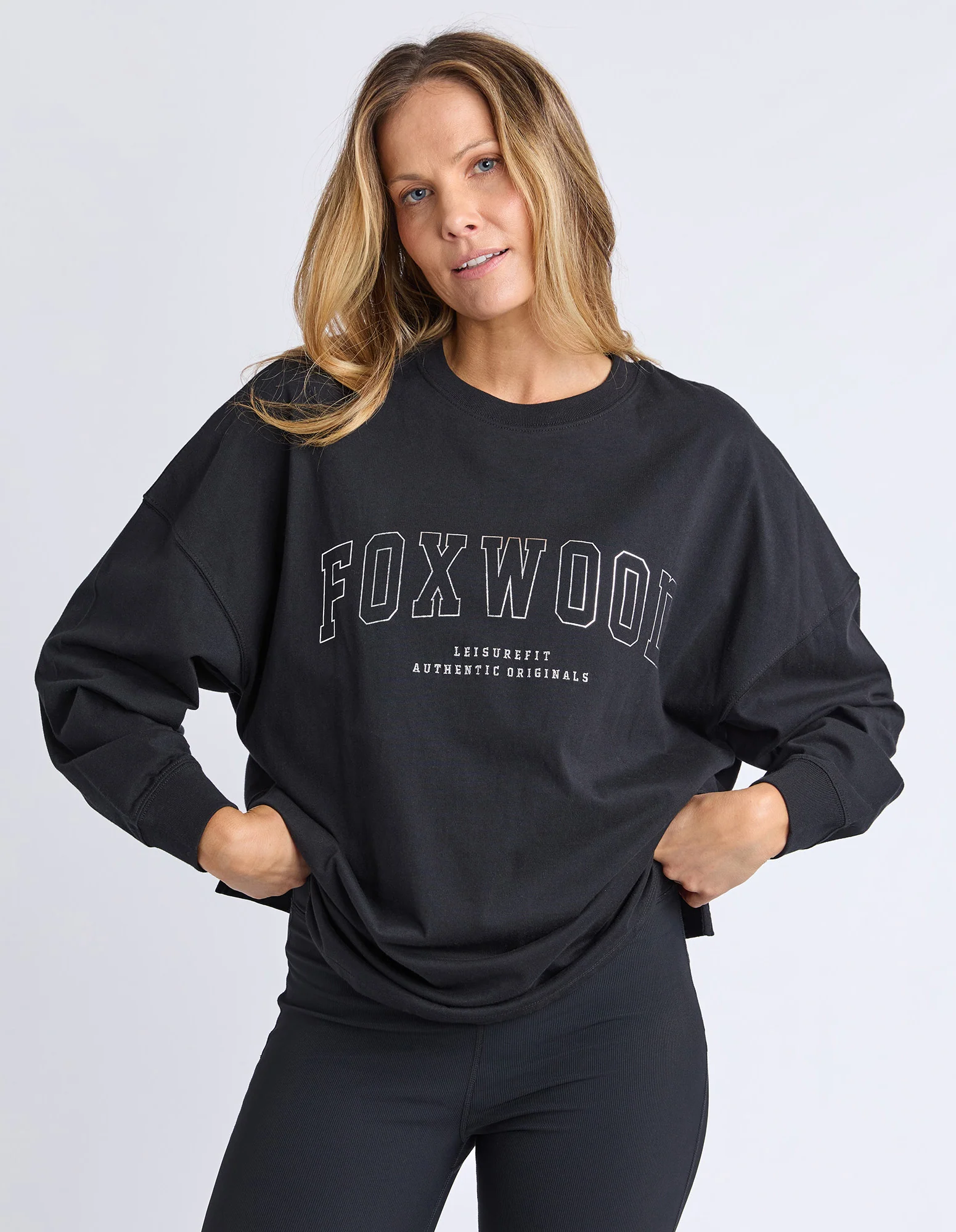 Metallic Interval Long Sleeve Tee Silver
