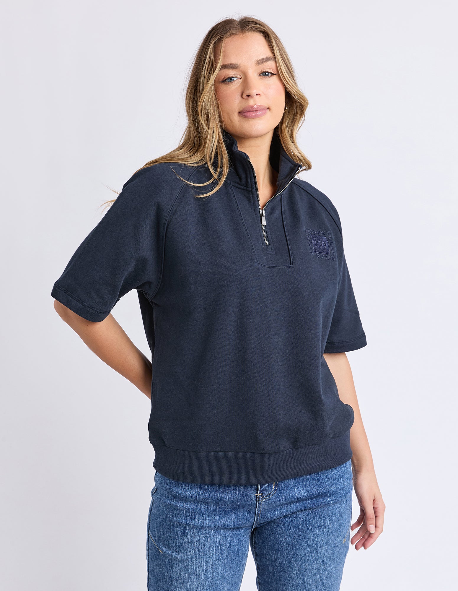 Piped Crew Solid Navy
